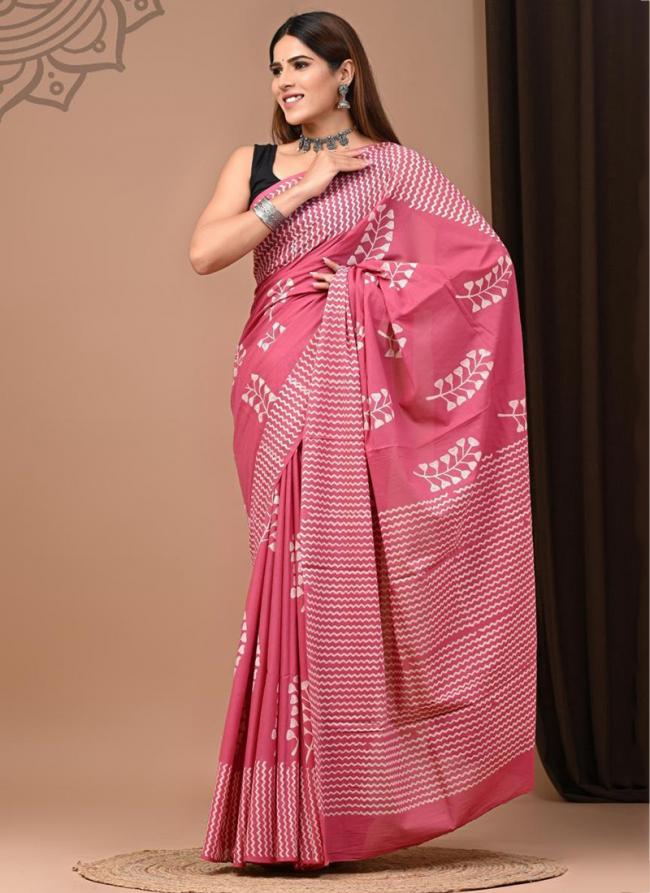 Cotton Pink Daily Wear Printed Saree